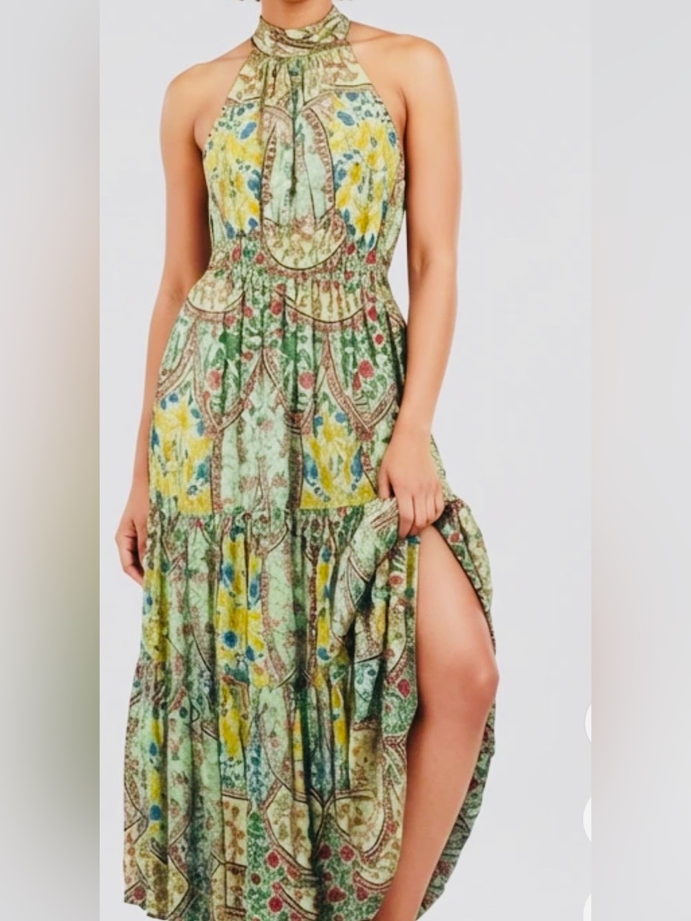 Sold Out Anthropologie The Somerset Halter Maxi Dress Green Motif Floral S